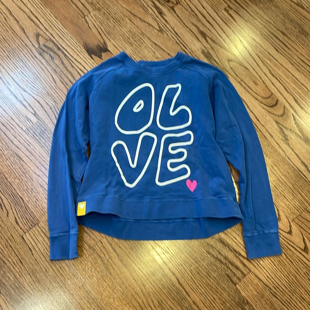 Kerri Rosenthal blue Love crew neck sweatshirt. Size XS.